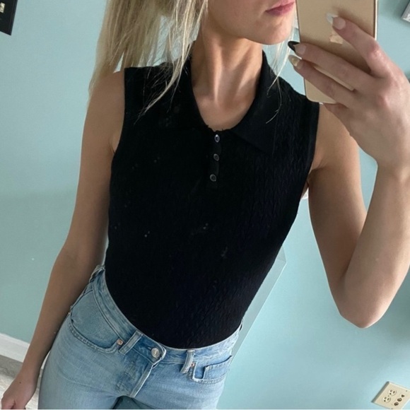 Women’s Sweater Vest Size Large But Runs Small Black Collared Forever 21 NWOT - Picture 2 of 6